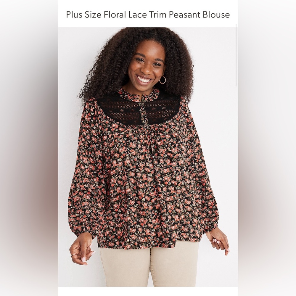 Plus size floral lace peasant blouse